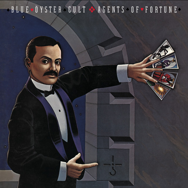 Album art of a painting of a man dressed in a suit on a dark background. He is fanning out a set of tarot cards featuring skulls and skeletons.